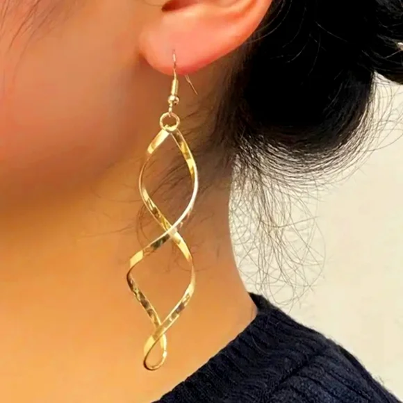 Spiral Drop Earrings. Gold Plated - Picture 2 of 5